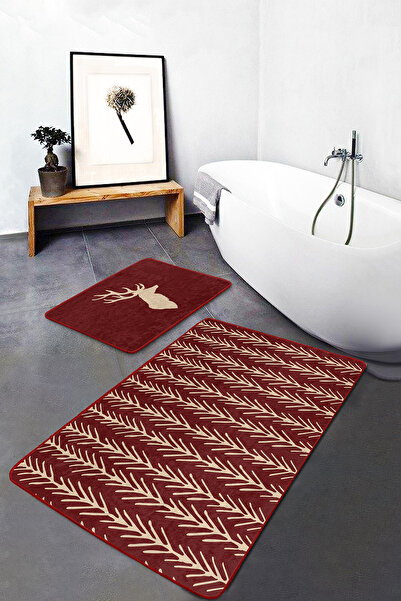 Realhomes طقم سجاد حمام مكون من قطعتين بتصميم غزال ذو أرضية بنية ومجموعة سجاد...