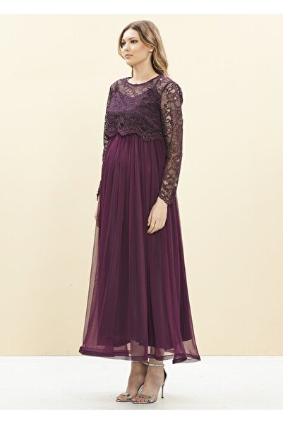 Genel Markalar Sim Dantel Detaylı Uzun Hamile Elbise