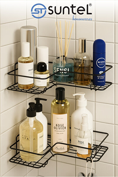 SUNTEL BANYO MUTFAK AKSESUARLARI Raft adeziv pentru baie 2 buc, raft pentru baie din inox, raft organizator pentru baie