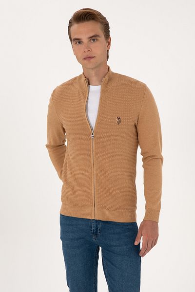 U.S. Polo Assn. Men's Camel Melange Basic Knitwear Cardigan 50288871-Vr122