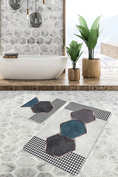 Realhomes طقم سجادة للحمام والمطبخ مكون من قطعتين بتصميم هندسي كلاسيكي بنمط ه...