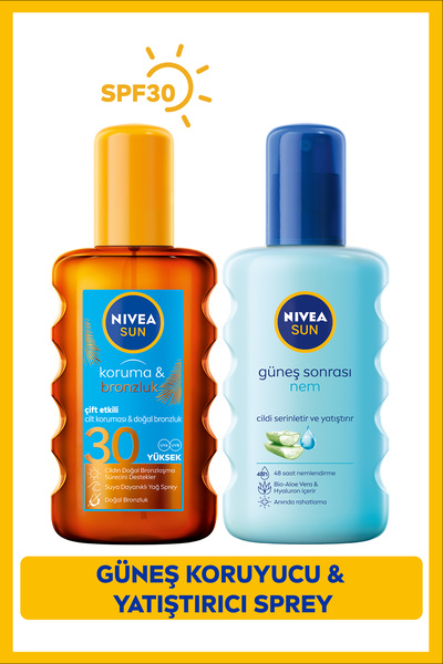 NIVEA SUN SPF30 Güneş Koruyucu ve Bronzlaştırıcı Vücut Spreyi 200ml, Ferahlatıcı Güneş Sonrası Sprey 200ml