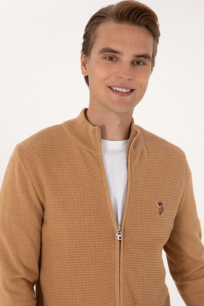 U.S. Polo Assn. Men's Camel Melange Basic Knitwear Cardigan 50288871-Vr122