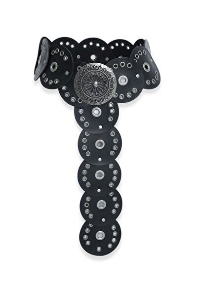 Sun Pieces Vegan Leather Vintage Round Cut Studded Bohemian Belt, Women's Belt