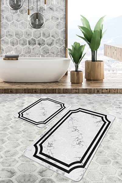 Realhomes طقم مكون من قطعتين باللونين الأسود والرمادي، طقم سجادة حمام كلاسيكي...
