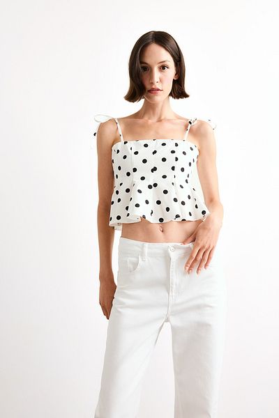 DeFacto Fitted Polka Dot Poplin Strap Blouse F7579Ax25Au