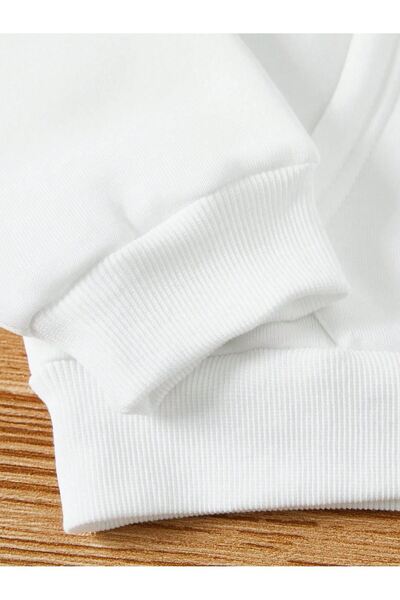 VBSVİBES БЯЛ СУИТШЪР С КАЧУЛКА И ОБЪРЗАН ПЛИК С ПРИНТ НА КОТКА