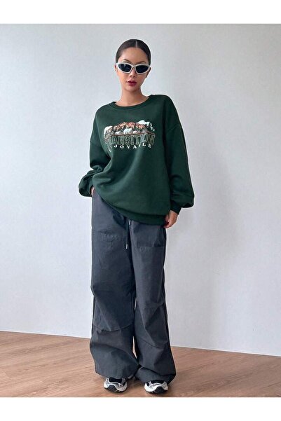 DUBU BUTİK Tranzicione majica - zelena Štampano Oversize kroj debela zimska o...