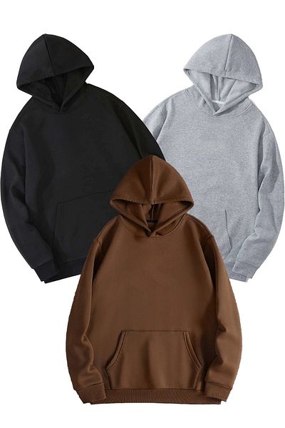 CLAYES 3-Piece Plain Basic Thick Winter Sweatshirt - Black Gray Brown Oversize Hooded
