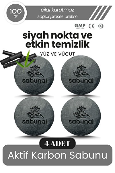 sabunal Bambu Kömür Sabunu 4 Adet - Siyah Nokta ve Cilt Temizleyici Doğal Sabun