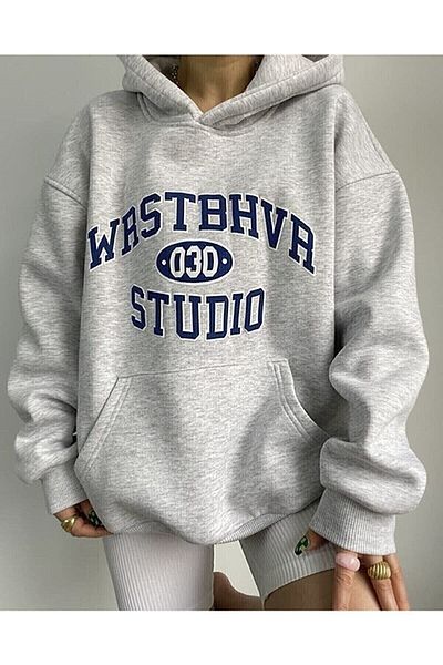 CLAYES 030 Studio Sweatshirt - Gray Printed Oversize Hoodie