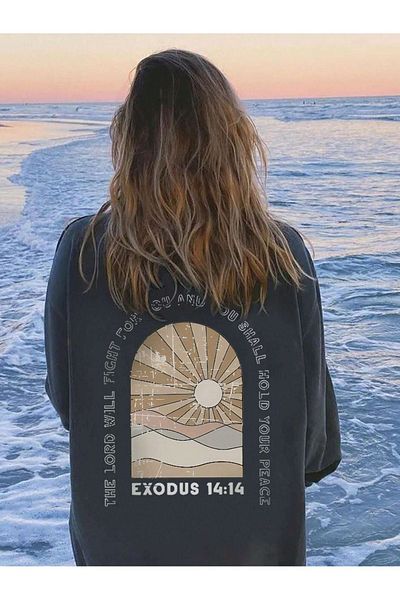 DUBU BUTİK Exodus 14:14 Winter Thick Sweatshirt - Smoke Printed Oversize Thick Winter Crew Neck