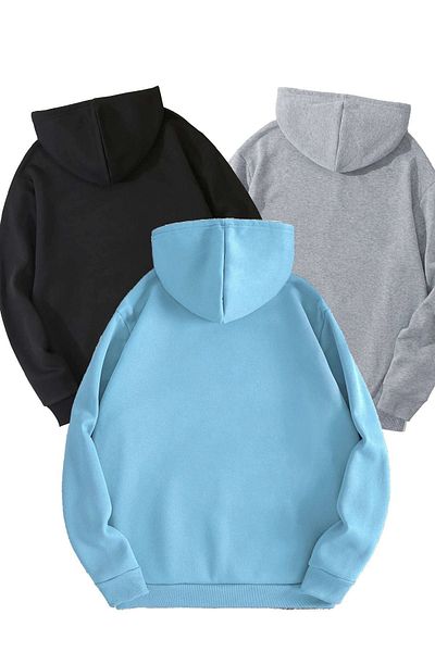 CLAYES Hanorac de iarnă, simplu, de bază, gros, 3 piese - Glugă supradimensionată negru gri Baby Blue