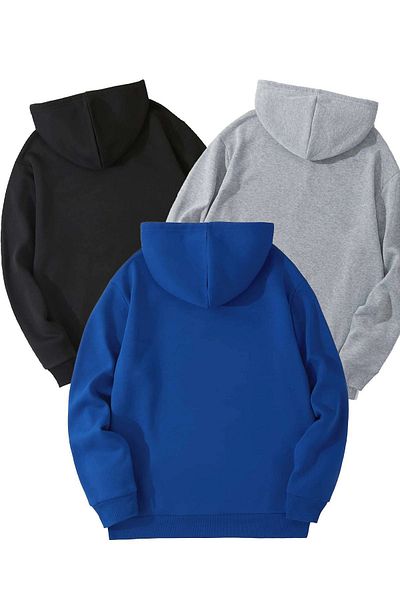 DUBU BUTİK 3-Piece Plain Basic Thick Winter Sweatshirt - Black Gray Sax Blue Oversize Hooded