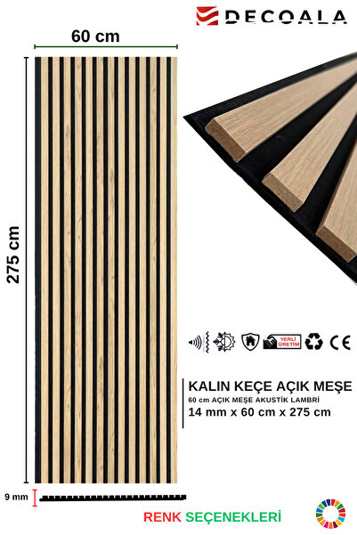 DECOALA Mdf Ahşap Akustik Duvar Paneli Kalın Keçe 60 X 275 Cm (YENİ MEŞE)