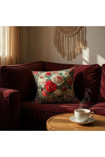 GMhome Rose Patterned 43X43 cm Raschel Fabric Throw Pillow Case – Single Face Digital Printing
