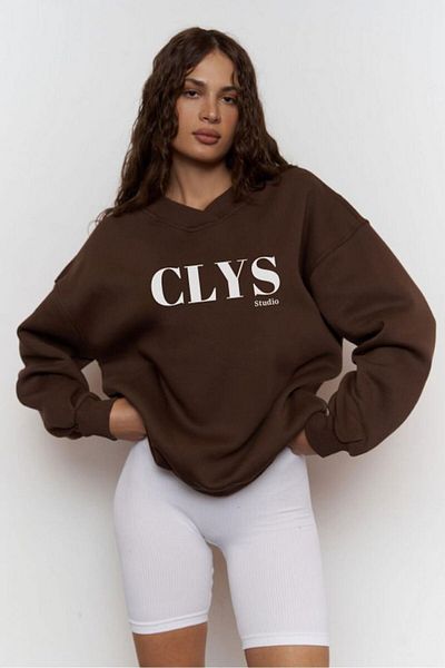 CLAYES Women's Folded V-Neck Clys Studio Printed Oversize Sweatshirt