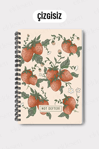 Eldesen Tasarım A5 Spiral Unlined School Notebook, 50 Sheets 100 Pages, Cardboard Cover Notepad, Strawberry