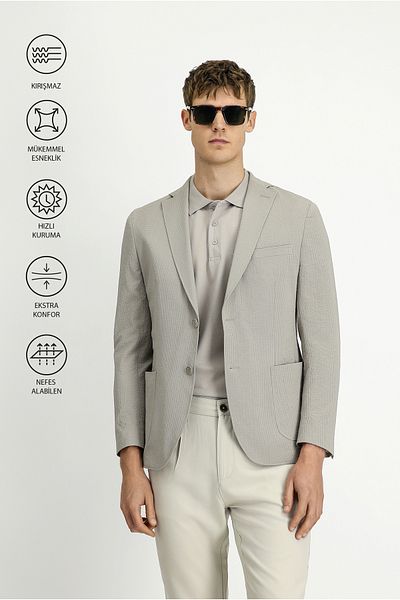 Kiğılı Techno-Line Regular Fit Patterned Seersucker Sports Jacket