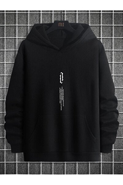 CLAYES Вертикальний світшот - чорний з принтом, оверсайз, з капюшоном