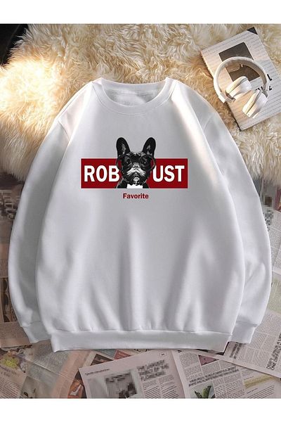 VBSVİBES White Unisex Oversize Robust Printed Sweatshirt Crew Neck