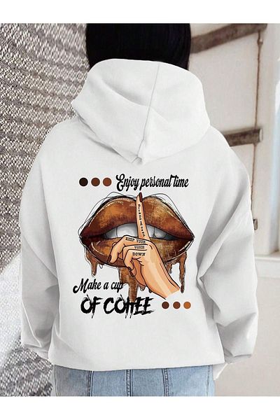 CLAYES Суитшърт Of Coffee Lips - Бял зимен суитшърт с щампа и дебел принт