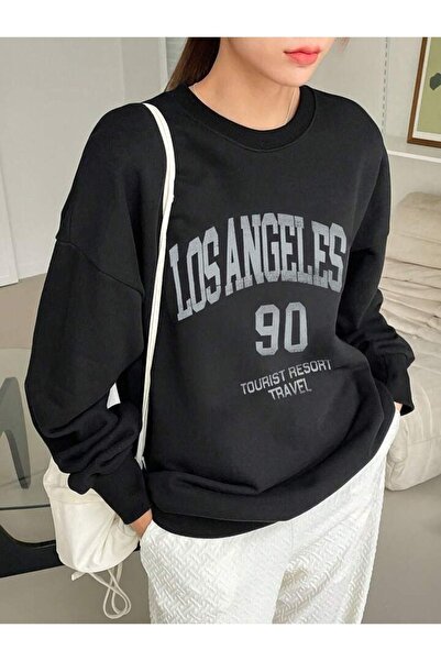 CLAYES Світшот Los Angeles 90 - Чорний з принтом, оверсайз, комір-стійка