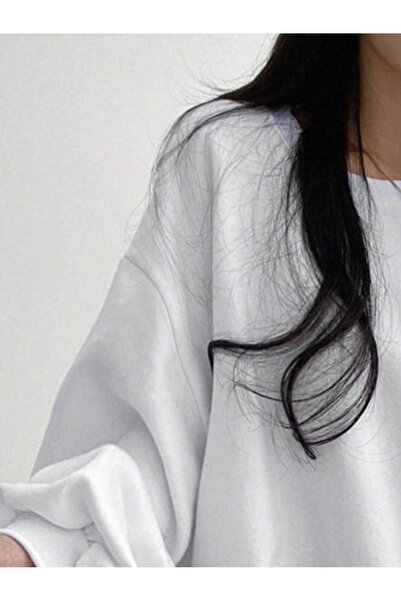 DUBU BUTİK Χειμερινό χοντρό φούτερ Moon Phases Afraid - Λευκό εμπριμέ χοντρό χειμερινό λαιμόκοψη