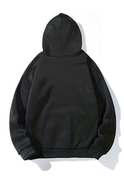VBSVİBES Unisex Oversize Μαύρο Βαμβακερό Φούτερ - The Happiest Printed Hoodie