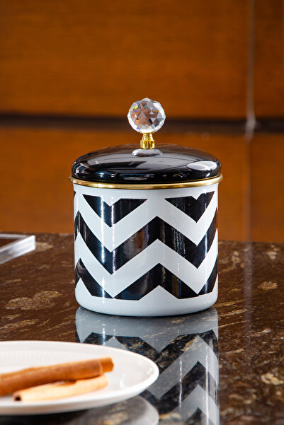 Le murano Zigzag Emaye Kavanoz | Baharatlık | Sakalama Kabı 1.15 Lt