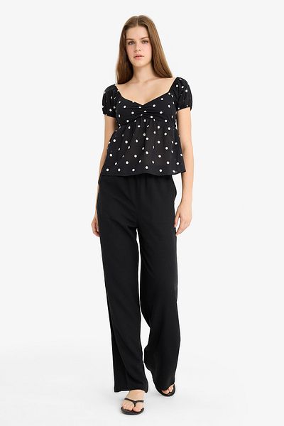 DeFacto Wide Leg Pocket High Waist Standard Length Linen Blended Pants F5024Ax25Sp