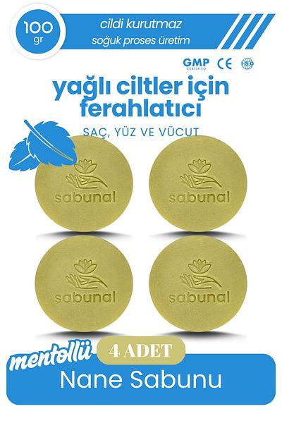 sabunal Menthol Mint Soap 4 Pieces - Refreshing Oily Skin and Hair Cleansing Soap