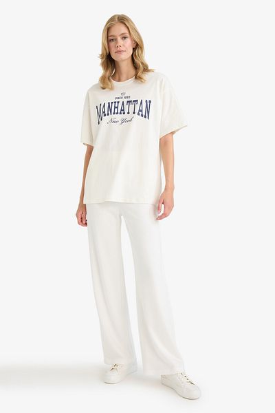 DeFacto Oversize Wide Fit Crew Neck Printed Short Sleeve T-Shirt F7875Ax25Au
