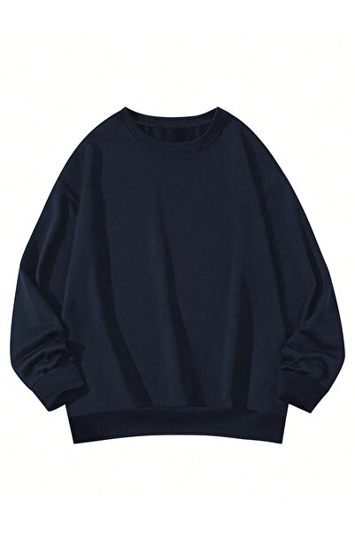 DUBU BUTİK Товстий світшот God Is Good Зимова товста толстовка - темно-синій принтований товстий товстий зимовий екіпаж з великим вирізом