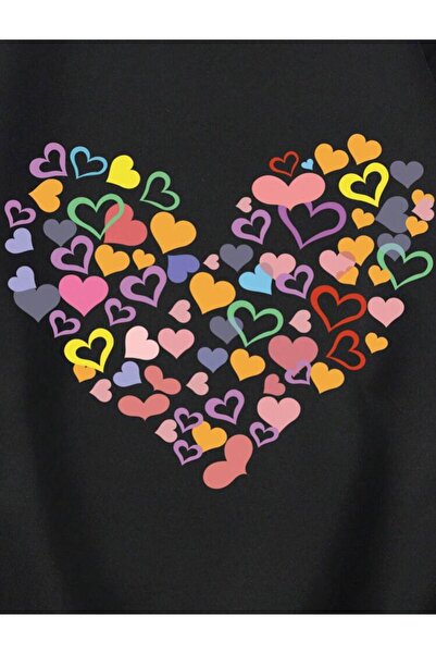 VBSVİBES WOMEN'S Oversize Black COLOR HEART Printed Crew Neck Sweatshirt
