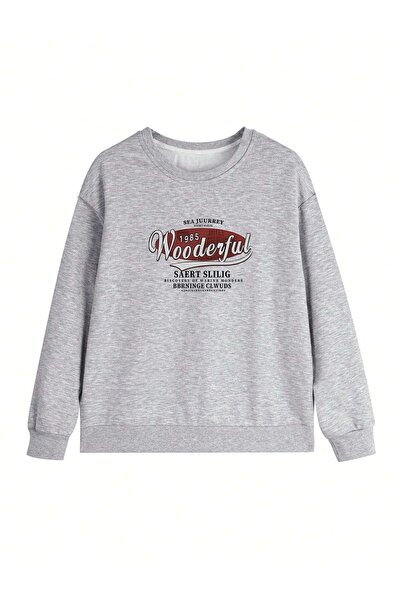 DUBU BUTİK Wooderful 1985 Зимова товста кофта - Сіра з принтом Oversize Товста зимова кофта з коміром-стійкою