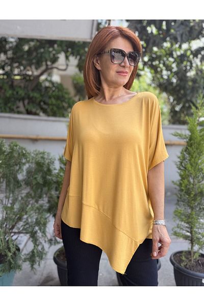 DenizEge Asymmetric Viscose T-Shirt Yellow
