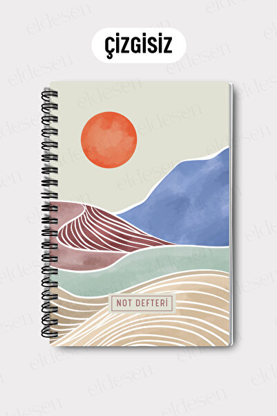 Eldesen Tasarım A5 Spiral Unlined School Notebook, 50 Sheets 100 Pages, Cardboard Cover Notepad, Orange Boholo