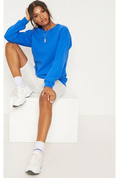 CLAYES Plain Basic Sweatshirt - Sax Blue Long Sleeve Oversize Crew Neck