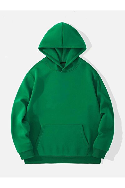 CLAYES Plain Basic Thick Winter Sweatshirt - Nefti Green Oversize Hooded