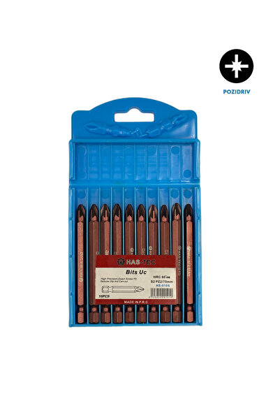 HAS-TEC PZ2 Bits Uç – 75 mm | 10'lu Pozidriv Yıldız Uç Seti – Hassas ve Güçlü Vidalama