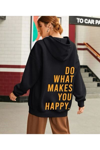 VBSVİBES Голям суитшърт с качулка черен Правете това, което ви прави щастливи