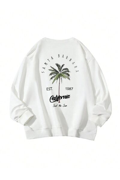 CLAYES Hanorac gros de iarnă Santa Barbara - Alb Imprimat Oversize Gros Iarnă Crew Deck