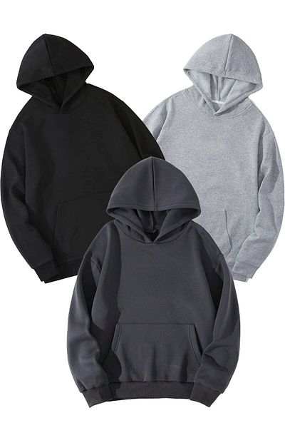 CLAYES 3-Piece Plain Basic Thick Winter Sweatshirt - Black Gray Smoke Oversize Hooded