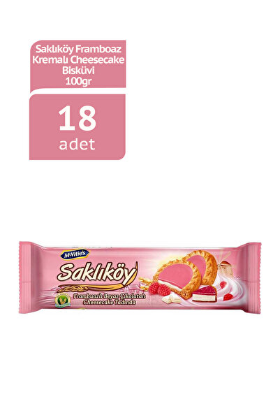 Ülker SAKLIKÖY Frambuaz Kremalı Cheesecake Bisküvi - 100 gram - 18 Adet