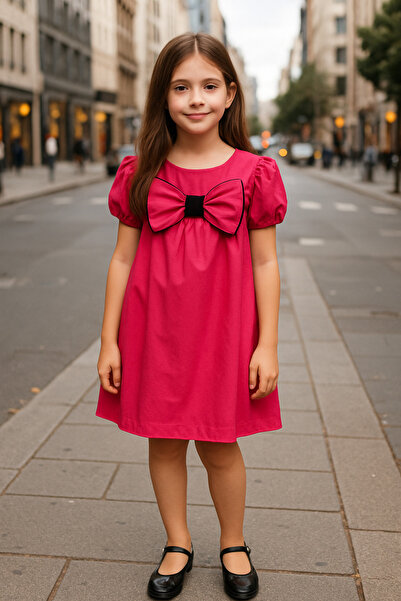 HÇ Hülya Çelik KİDSWEAR 2018 Devojčica u fuchsia haljini sa mašnom