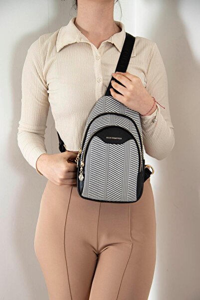 Silver Polo Silver & Polo Black White - Geantă de talie pentru femei Sp959 ne...