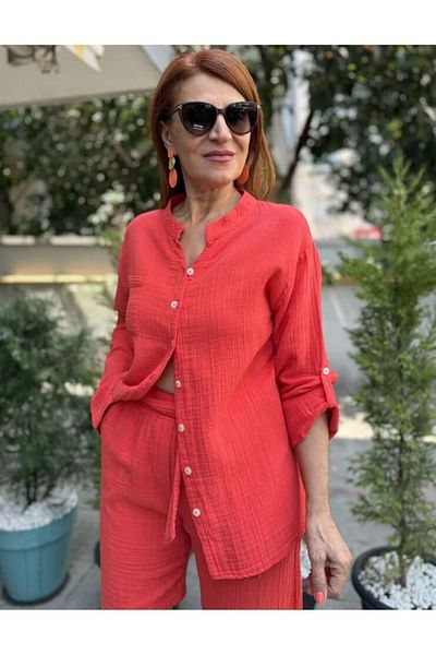 DenizEge Muslin Judge Collar Shirt Pomegranate