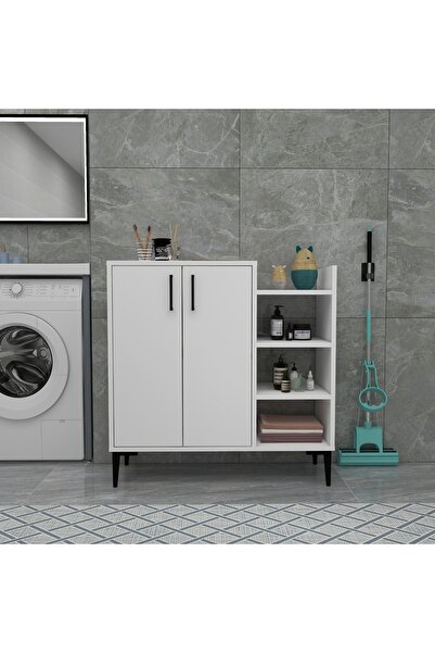 ARNETTİ Leskar Beyaz Banyo Dolabı – Kapaklı Ve Raflı Depolama Ünitesi