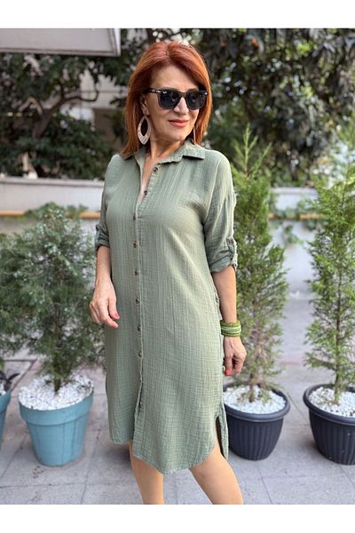 DenizEge Muslin Shirt Dress Khaki